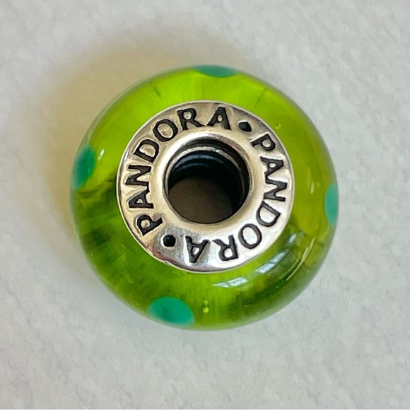 Pandora Retired Pandora Green Polka Dot Murano Charm - Picture 3 of 6